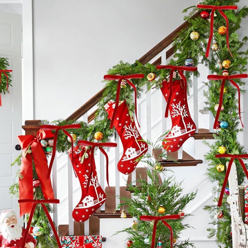 Lavwix 40Pcs Velvet Ribbon Bows, 5x7 Inch Pre-Tied Bows Christmas Ornaments for Xmas Tree, Garland, Wreath, Gift and Holiday Home Décor (5 x 7 Inch, Width of 3/8",Red) - Image 5